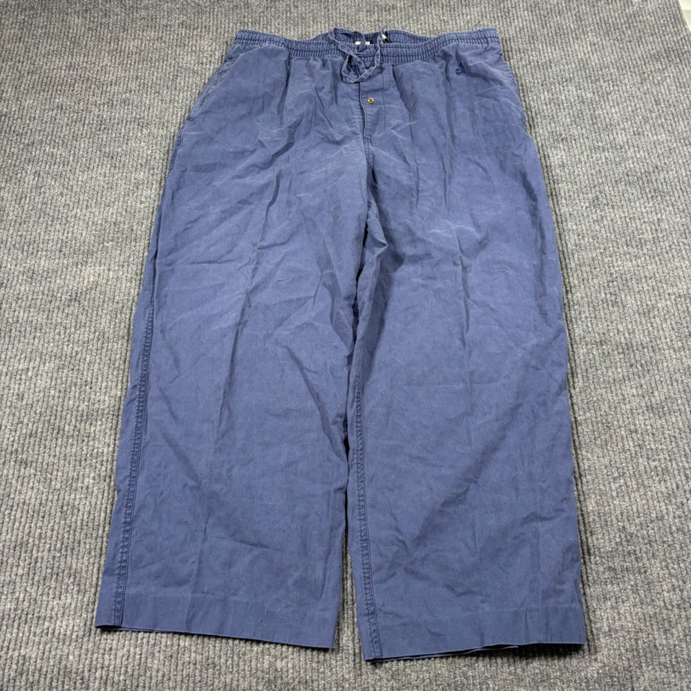 Caribbean Joe Pants Womens XL Blue Linen Cotton Blend Elastic Waist Drawstring